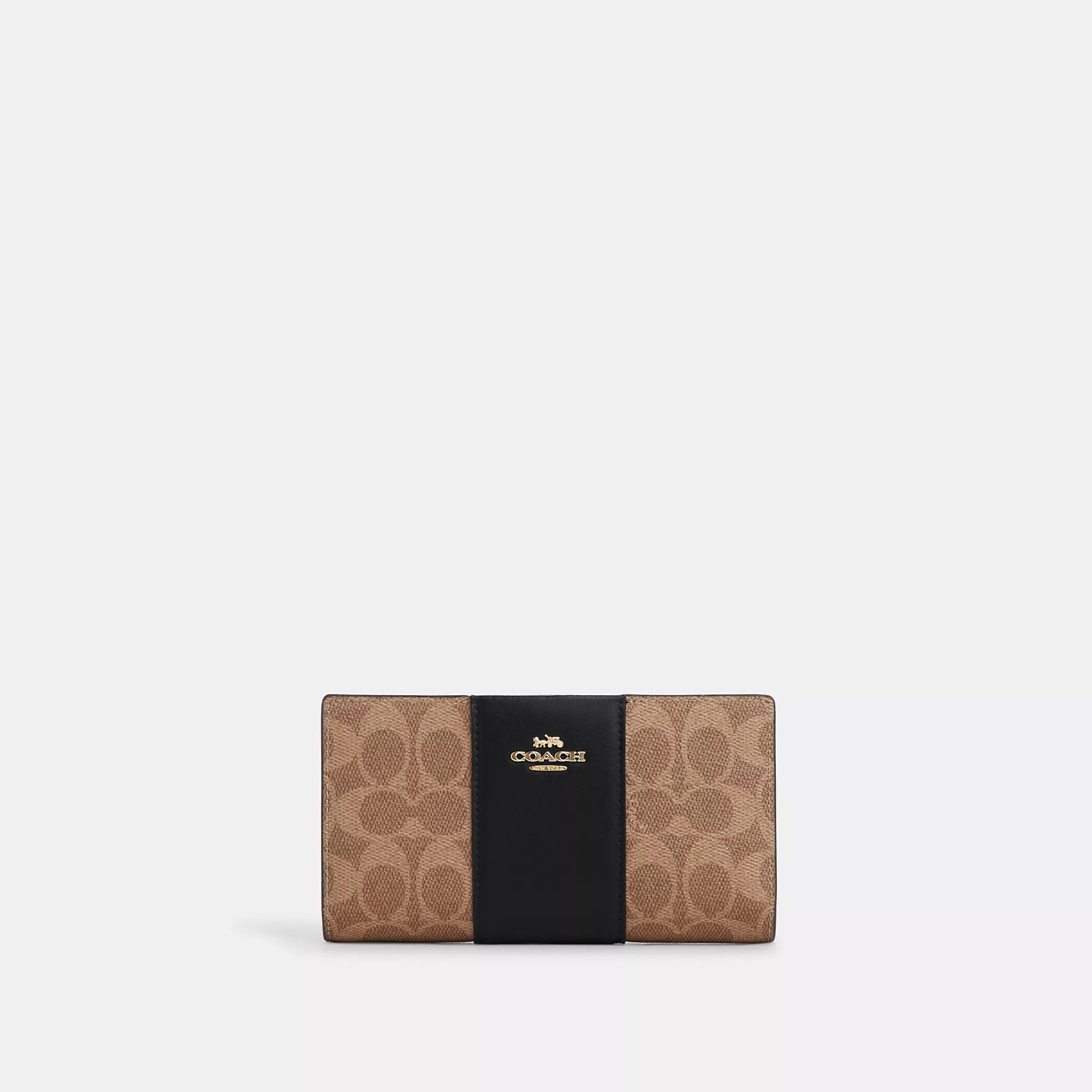 

Тонкий кошелек Coach Outlet на молнии из фирменного холста с полосой, золотой/коричневый/черный