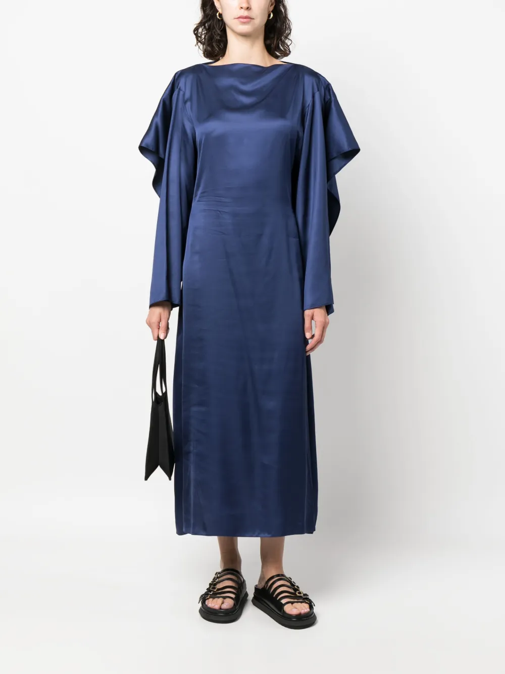 Атласное платье миди с длинными рукавами MM6 Maison Margiela, синий — фото 2