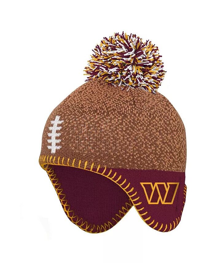 

Коричневая вязаная шапка Washington Commanders Football Head для мальчиков и девочек дошкольного возраста с помпоном Outerstuff, коричневый