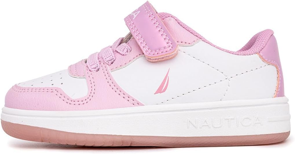 Кроссовки Nautica для девочек с регулируемым ремешком и эластичными банджи-ремешками, Удобная повседневная обувь (малыши/дети младшего возраста), белый/розовый/светло-розовый — фото 2