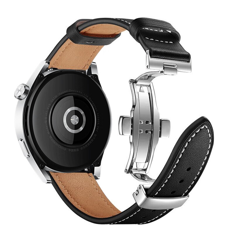 

CHENSONG Часы Watch Band Huawei Compatibility Leather, Pana butterfly buckle belt - black silver buckle