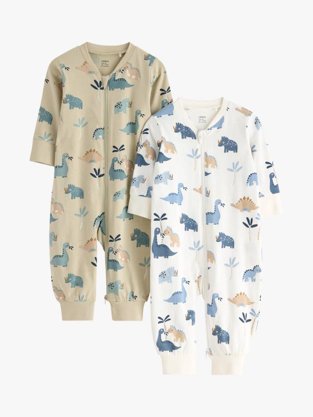 

Детский пижамный комплект с застежкой-молнией спереди и принтом динозавра из хлопка Lindex, Light Dusty Green