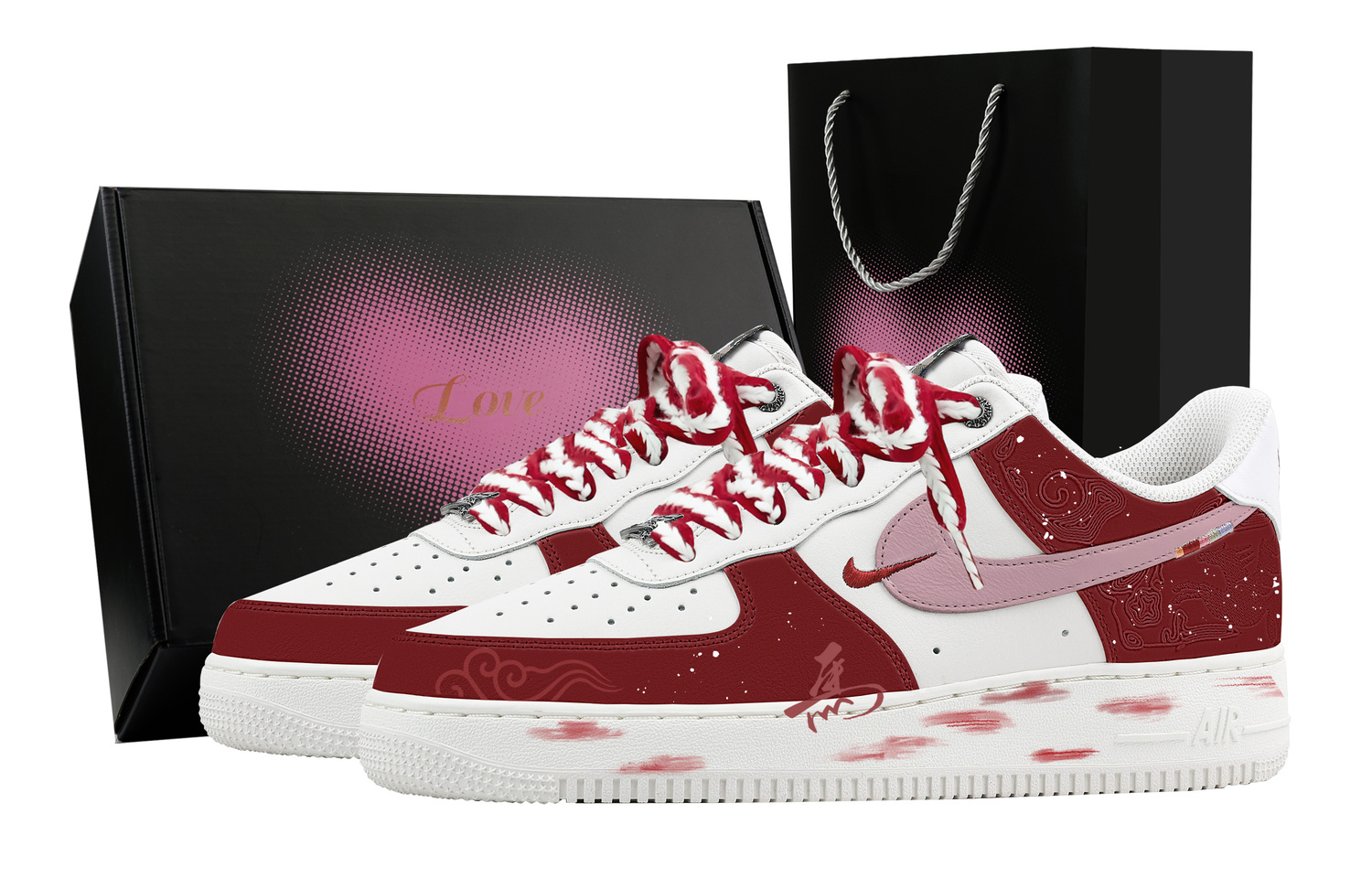 

Nike Кроссовки Air Force 1 Rui Xue Zhao Heart Box Leather Breathable низкие для скейтбординга мужские красные белые