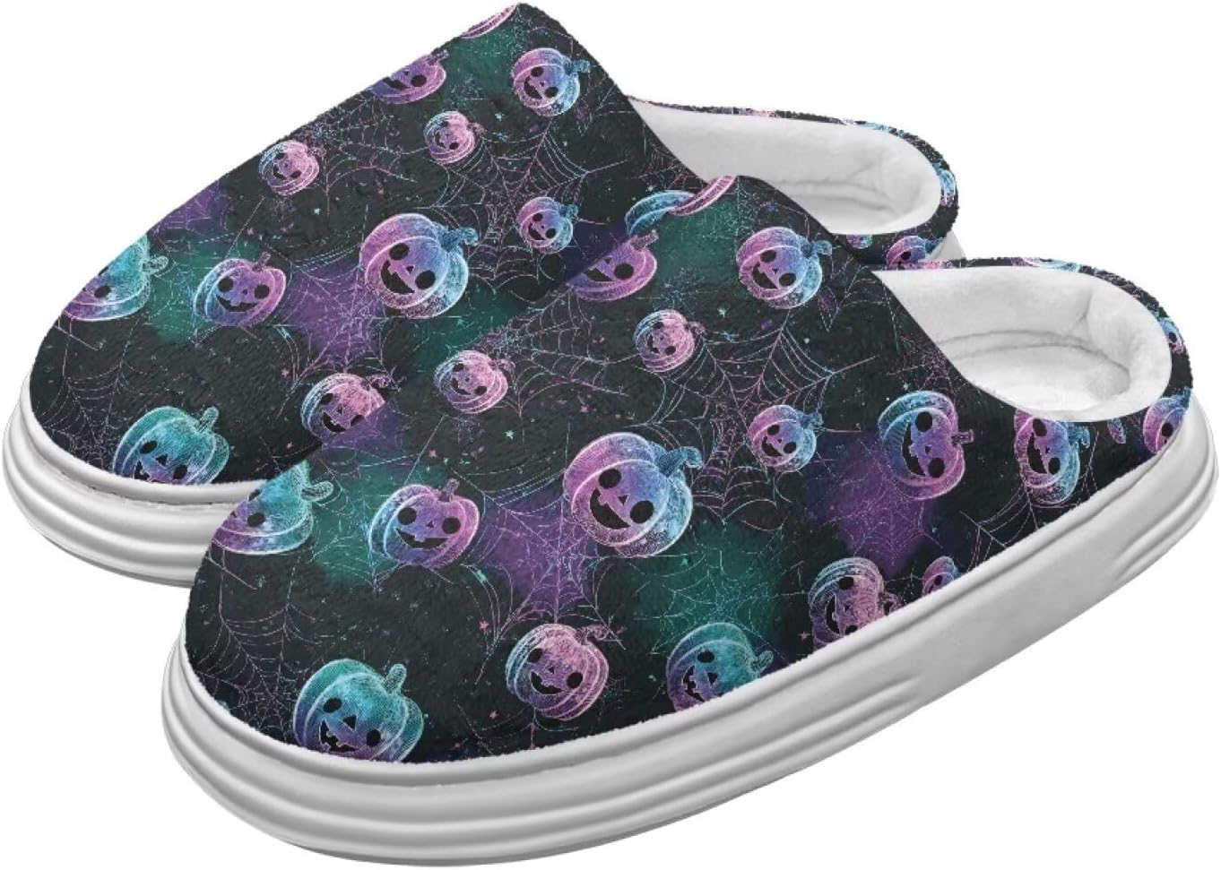 

Домашние тапочки Chririnla для женщин и мужчин с эффектом памяти, толстая EVA подошва, мягкие, без застежки, противоскользящие, уютные, для дома и улицы, Trippy Ghost Pumpkin
