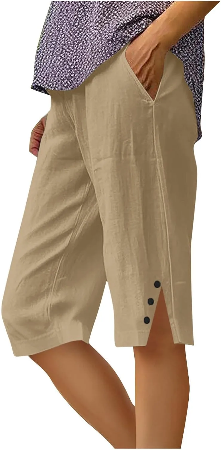 

Льняные шорты для женщин Bermuda с эластичным поясом AQAYL