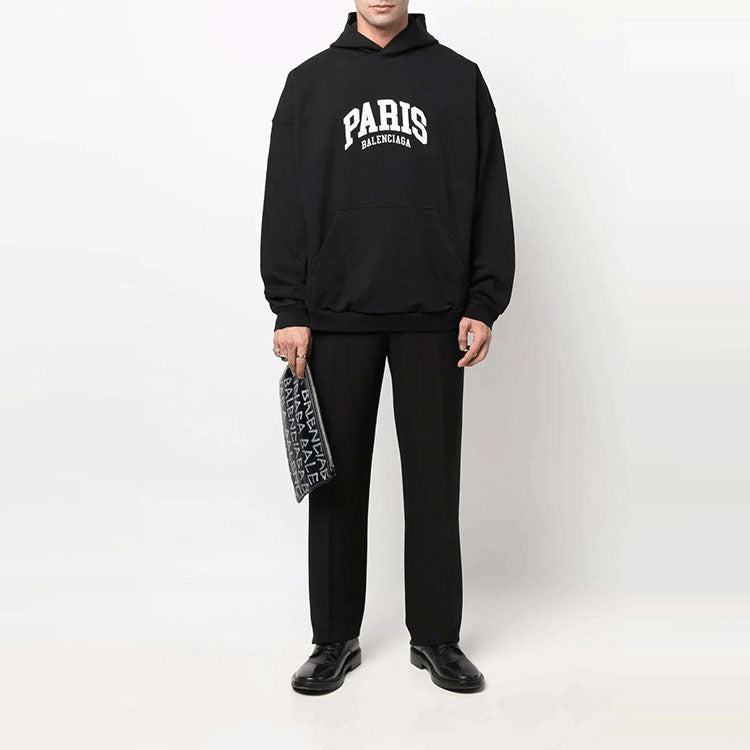 Худи Balenciaga Cities Paris Hoodie Wide Fit 'Black White', черный — фото 3