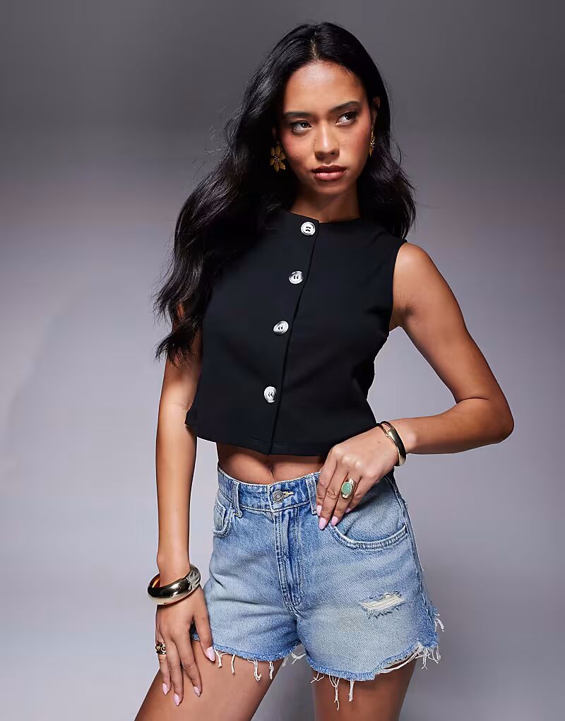 

Укороченный топ свободного кроя с широкими плечами ASOS DESIGN черного цвета