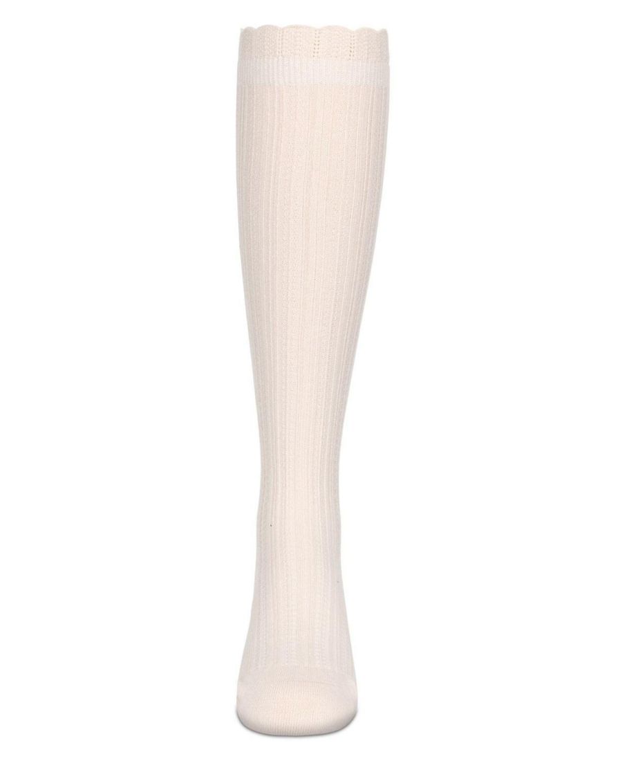 Высокие носки до колена с открытой отделкой и сердечками для девочек MeMoi, Pale pink — фото 2
