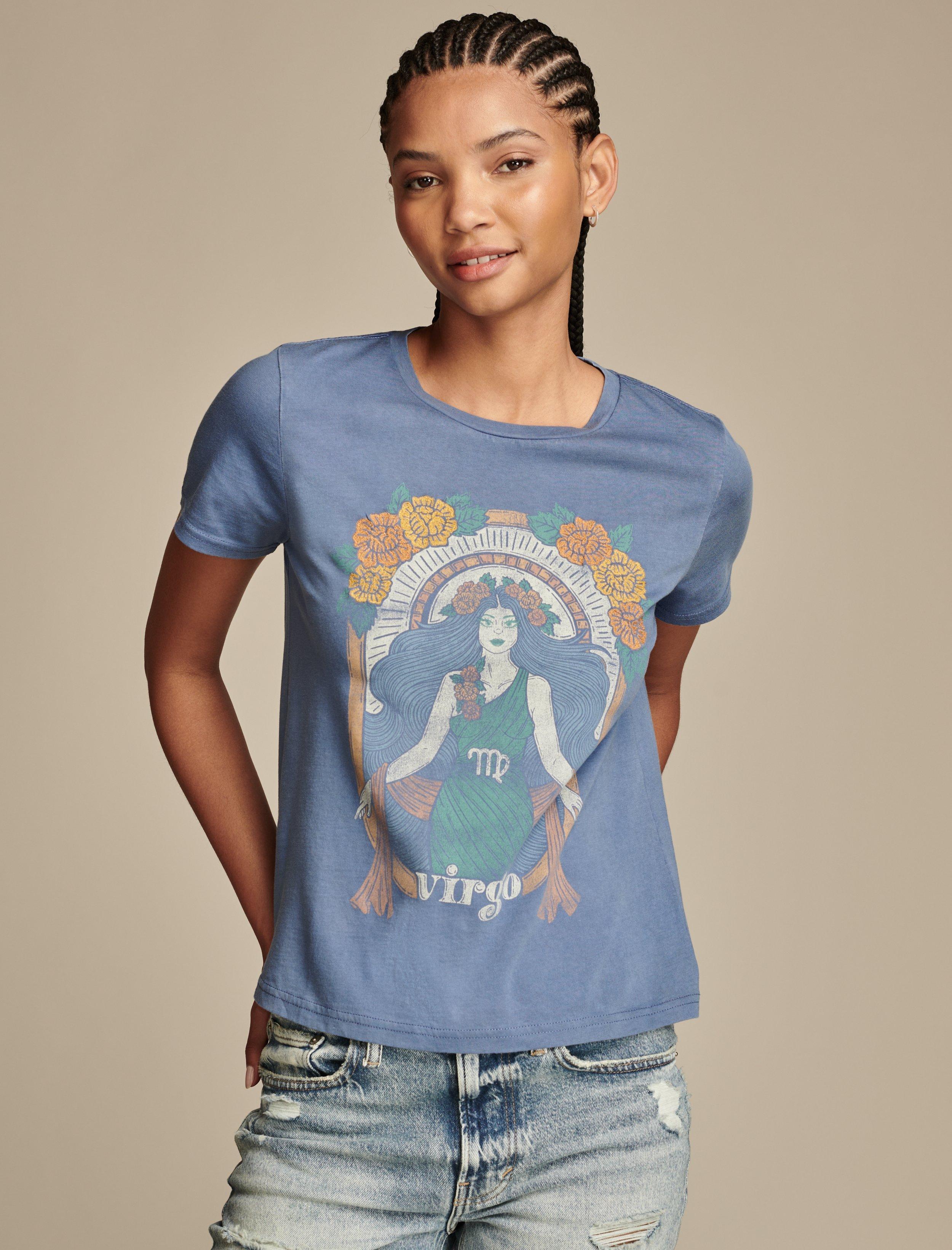

Женская футболка бойфренда Lucky Brand с вышивкой «Дева», синий