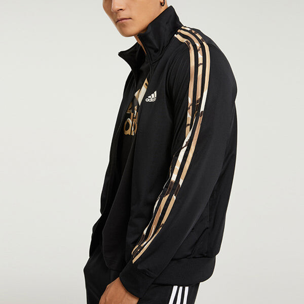 Куртка Men's adidas 3s Tt Tric Camouflage Stripe Sports Knit Stand Collar Jacket Autumn Black, черный — фото 4