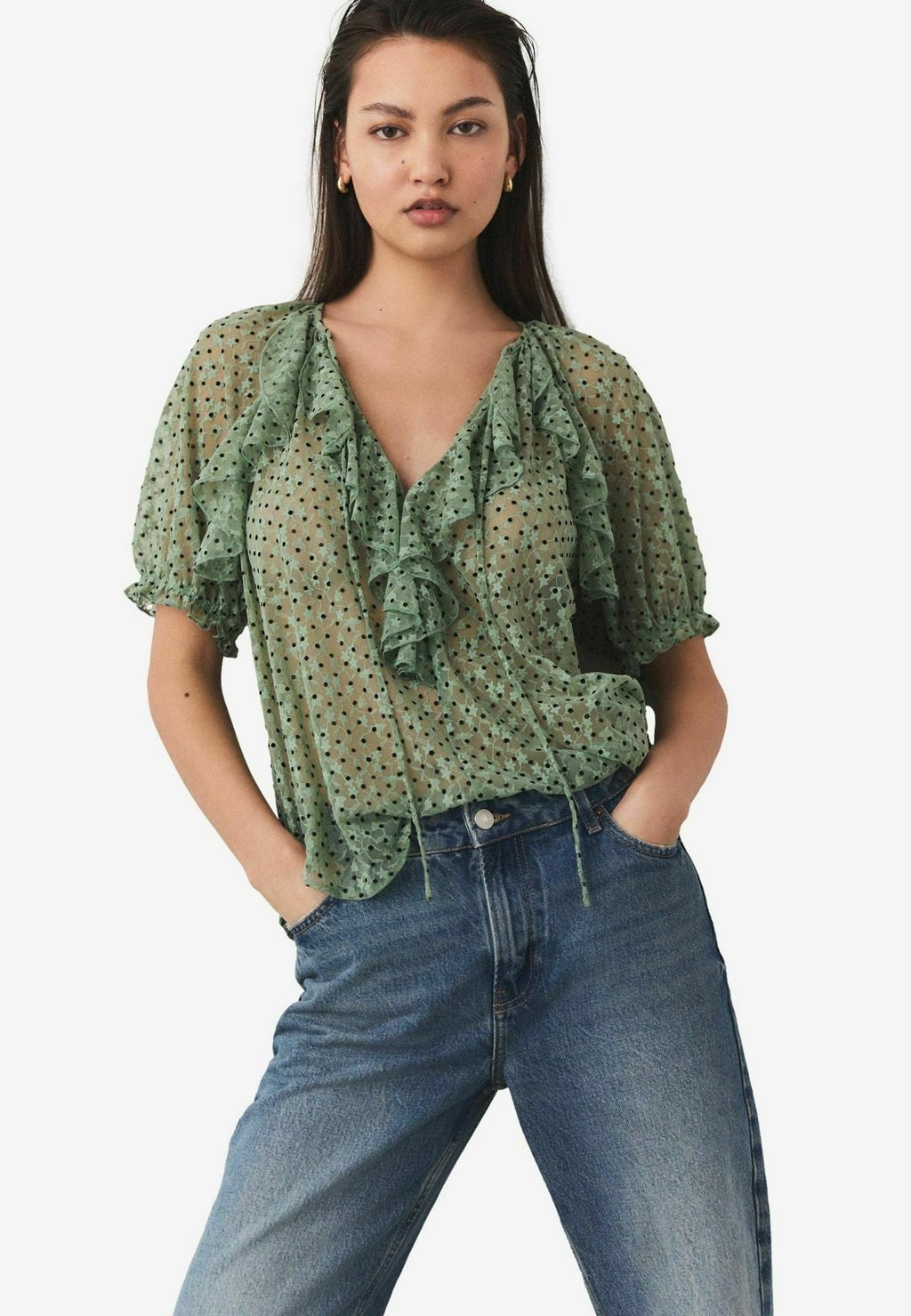 

Блуза REGULAR FIT - SHORT SLEEVE RUFFLE Next, зеленый
