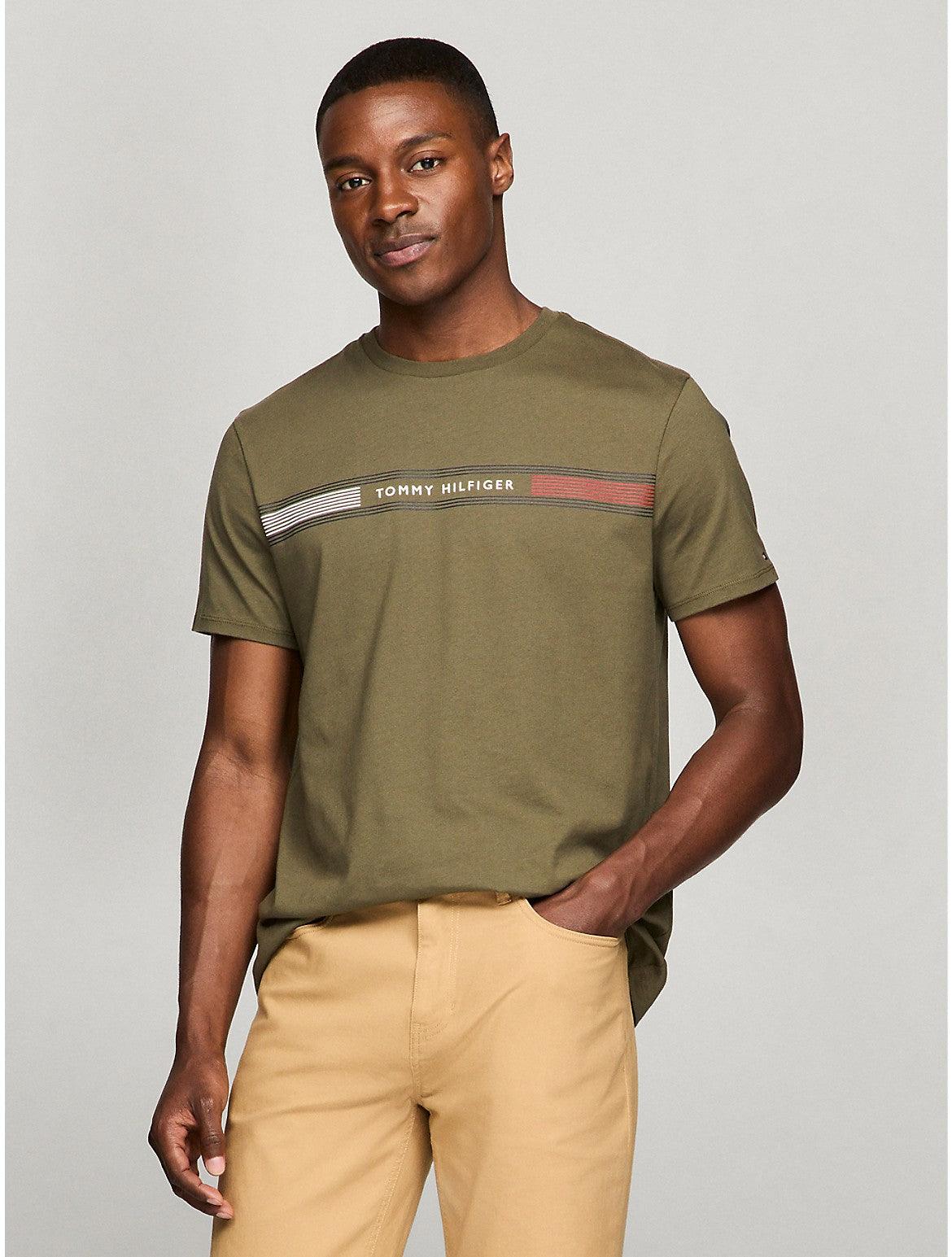 

Мужская футболка Tommy Hilfiger с принтом Tommy Stripe, хаки