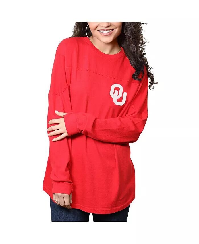 

Женская малиновая футболка оверсайз с длинным рукавом Oklahoma Earlys The Big Shirt Pressbox