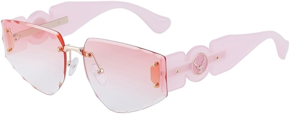 

Солнцезащитные очки в стиле панк без оправы 2026 года для женщин и мужчин, винтажные очки без оправы, защита от УФ-излучения UV400, C6 розовый, один размер MTZJH, One Color