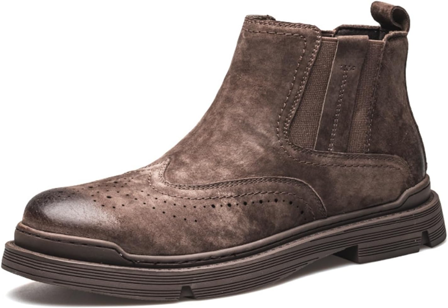 

Мужские осенние платформенные ботинки Oxfords с крыльями из замши и кожи, дерби, ботинки Chelsea на носок, высокие повседневные ботинки с круглым носком, массивные деловые туфли, дышащие ботинки для мужчин Generic, коричневый