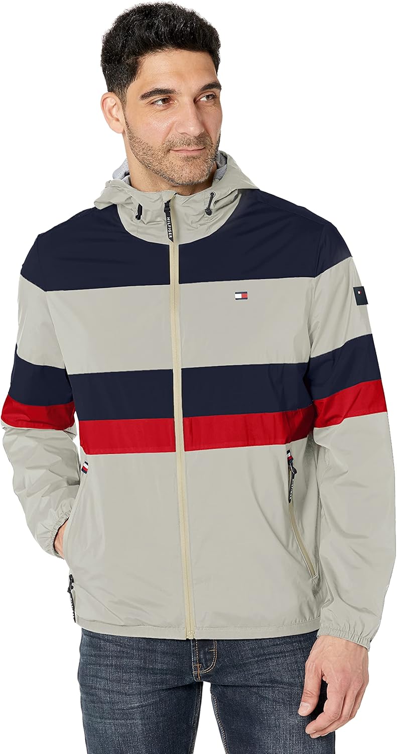 

Легкая мужская куртка-дождевик с капюшоном и водонепроницаемым покрытием Tommy Hilfiger, Red/Ice/Navy Multi