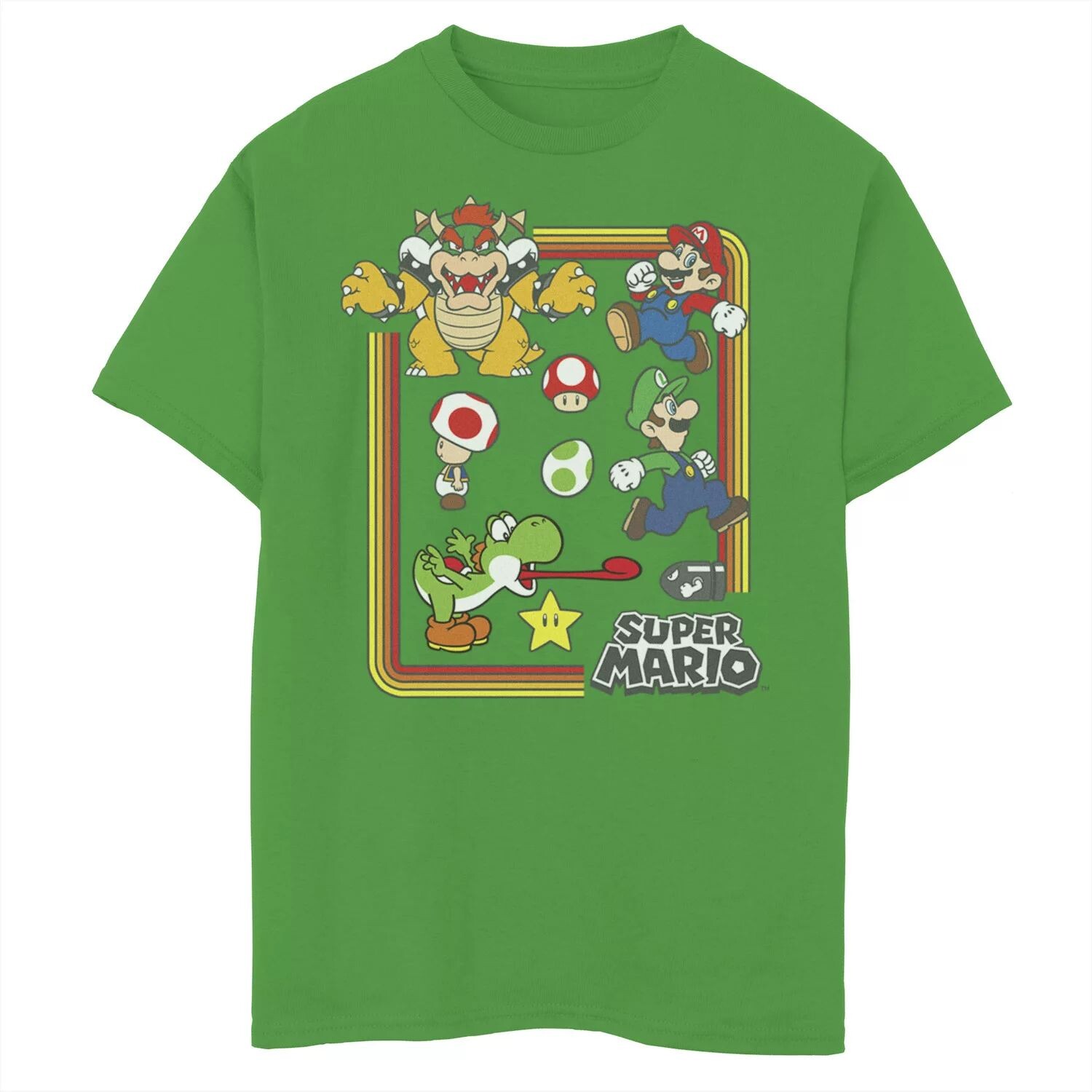

Футболка с портретом в стиле ретро для мальчиков 8–20 лет, Nintendo Super Mario, групповой снимок Licensed Character
