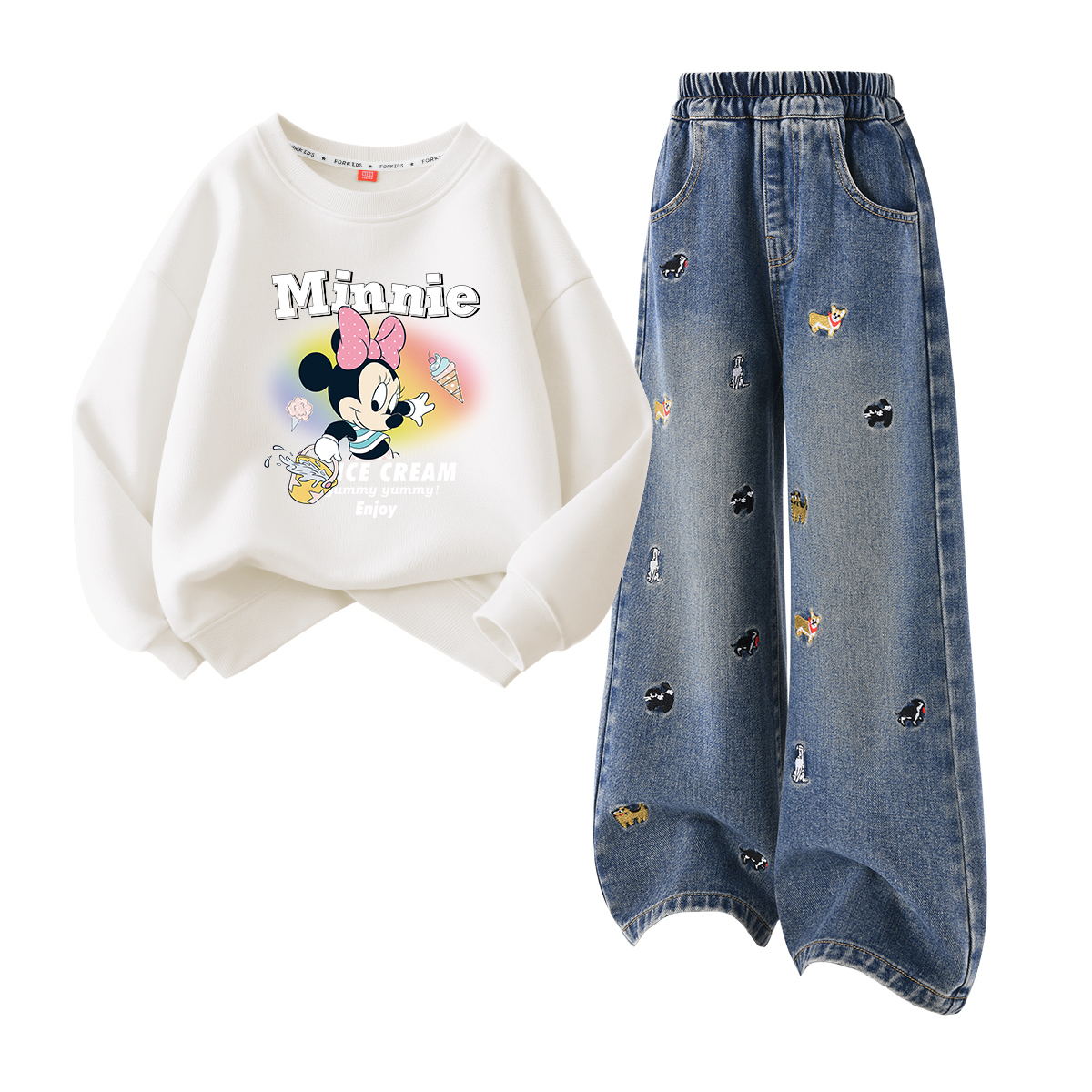 

Детская повседневная спортивная одежда Disney, Dazzling White+Solid Color Denim Blue