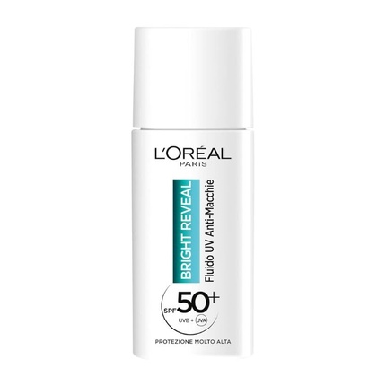 

L'Oréal Paris UV Жидкое грязеотталкивающее средство SPF 50+ для защиты всех типов кожи и борьбы с легкими пятнами с ниацинамидом и витамином Е Bright Reveal 50 мл