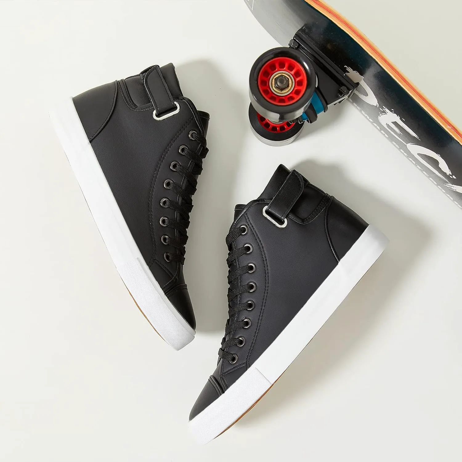 

Мужские белые высокие кеды yageyan для повседневной носки, черные модные туфли из искусственной кожи для мужчин, черный