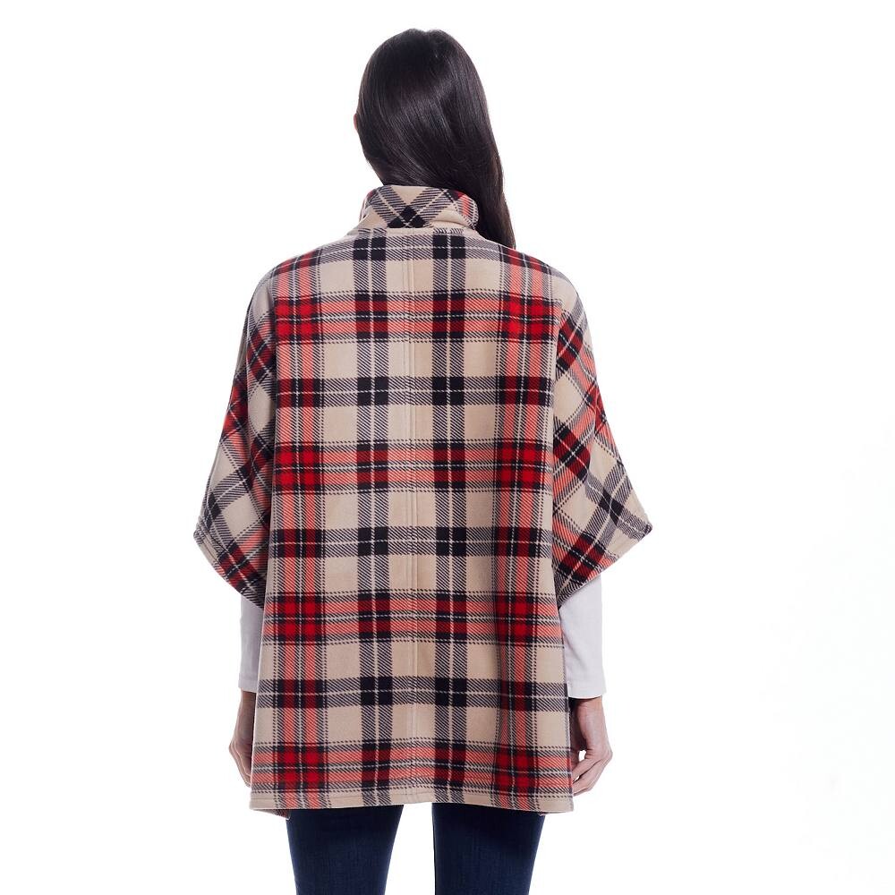 

Женское флисовое пончо с молнией Weathercast, цвет Navy Cream Plaid