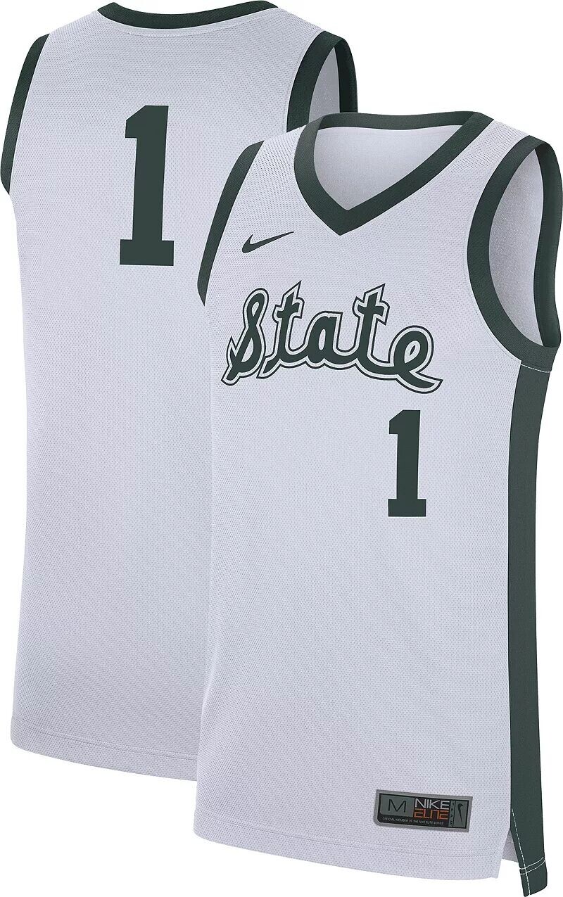 

Мужская белая баскетбольная майка Nike Michigan State Spartans #1 Dri-FIT реплика в стиле ретро