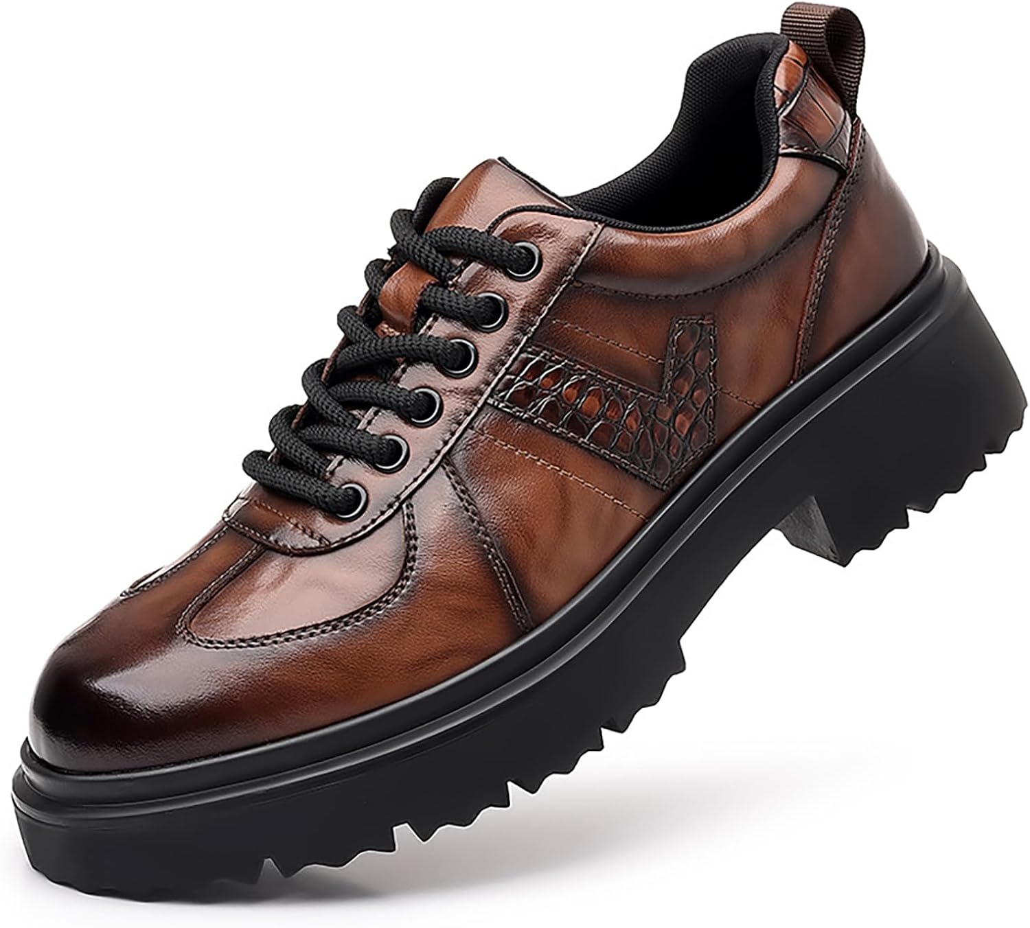 

Мужская кожаная шнуровка на шнуровке, туфли Oxford с толстой подошвой, комфортная ручная работа с круглым носком, не скользящая мягкая форма платья для вождения, бизнес-офис Faglkak, Brown-a