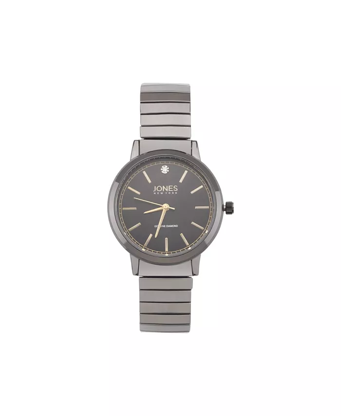 

American Exchange женские часы с натуральными бриллиантами, черный циферблат, металлический узкий браслет, кварцевый механизм, 28 мм Jones New York