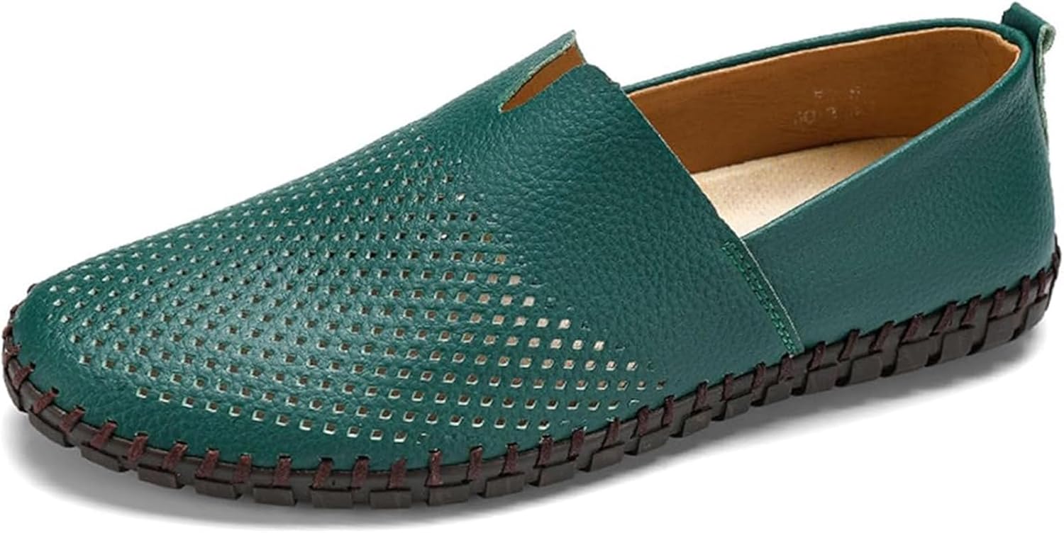 

Мужские мокасины из натуральной кожи с перфорацией, ручная работа, дышащие, повседневные и для вождения Xinduoyu, зеленый