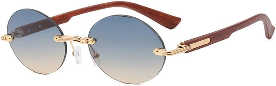 

Роскошные ретро-солнцезащитные очки без оправы с защитой от УФ-излучения UV400, металлические, модные, для мужчин и женщин, для путешествий и активного отдыха TKKTLLT, Gold-bluebrown