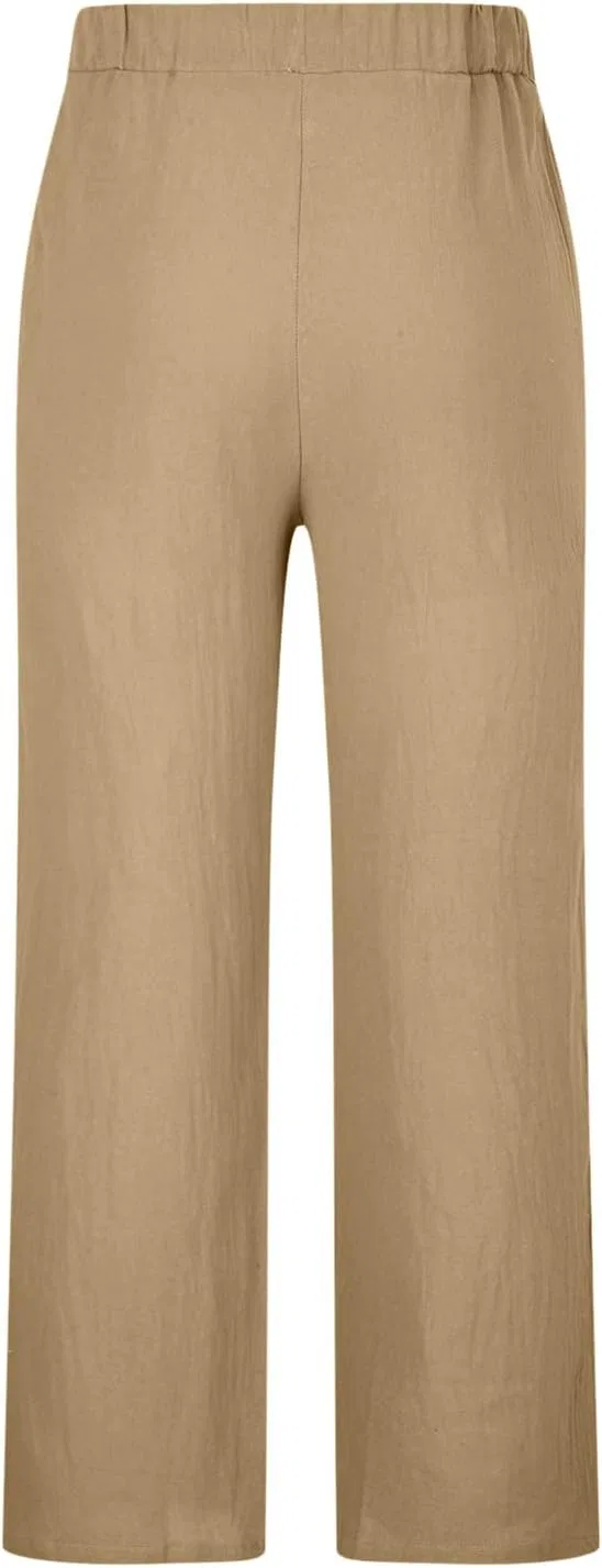Мужские брюки карго из хлопка и льна, с карманами, A01_khaki — фото 4
