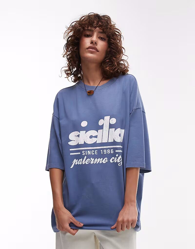 

Футболка Sicilia oversize с принтом Topshop синего цвета