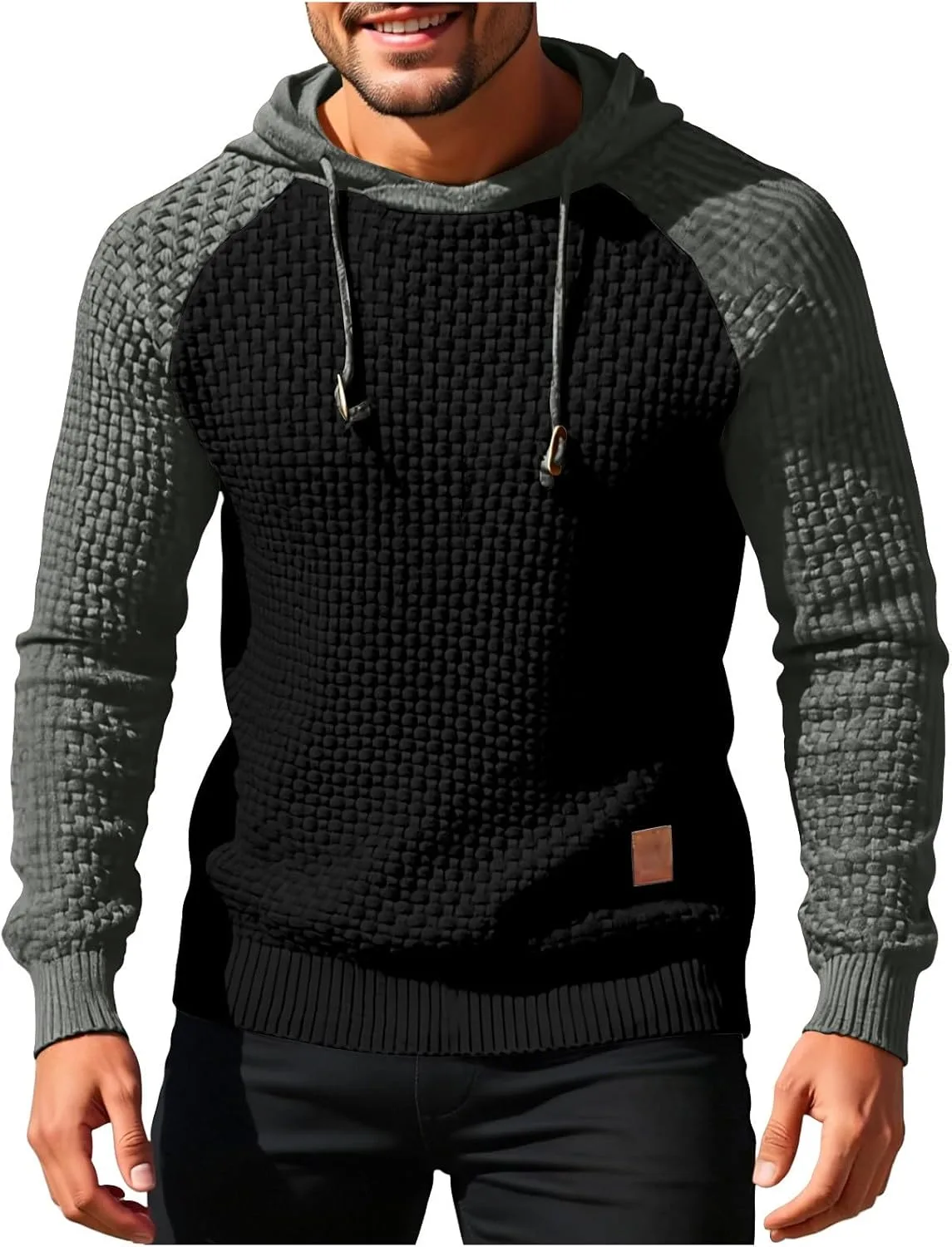 

Толстовка с капюшоном для мужчин, длинный рукав, вафельная вязка Febteebou