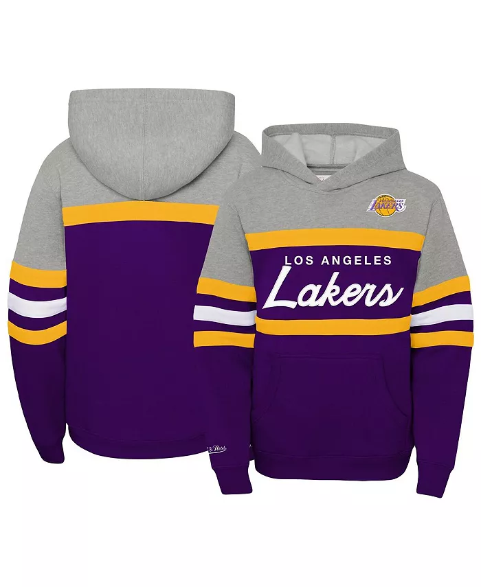 

Брюки для мальчиков Heather Gray, фиолетовая толстовка с капюшоном Los Angeles Lakers Hardwood Classics Head Coach Mitchell & Ness