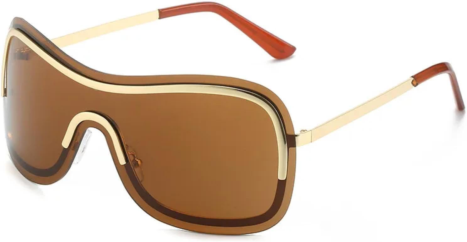 

Большие солнцезащитные очки для женщин, сексуальные цельные солнцезащитные очки для женщин, модные солнцезащитные очки с градиентным переходом для мужчин, без оправы, защита от УФ-излучения UV400 TKKTLLT, Gold Tea