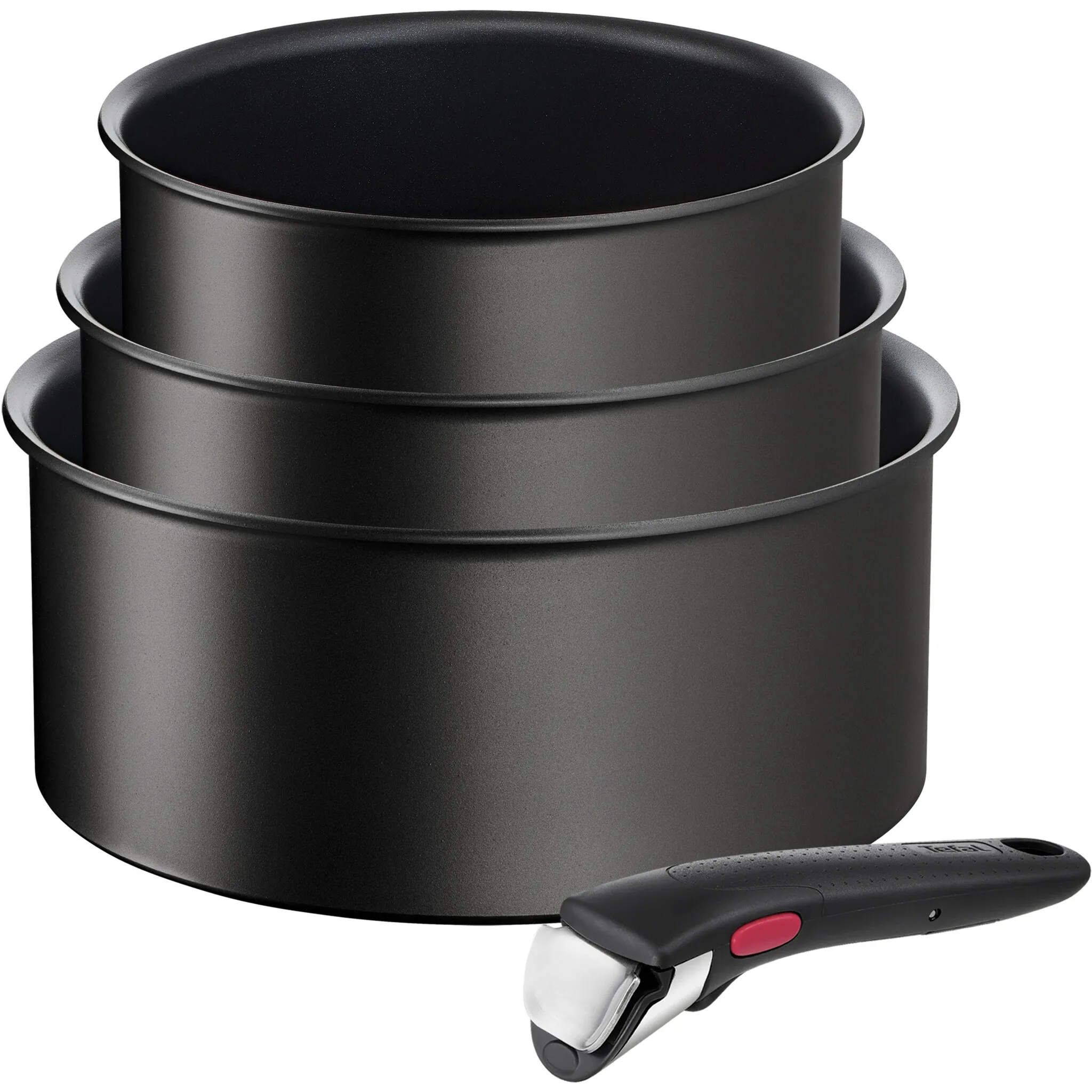 

Набор кастрюль Tefal "Ingenio Unlimited L76391", алюминий, (набор, 4 шт., с кастрюлями 16/18/20 см, 1 съемная ручка), штабелируемый, компактный, титан, 6 антипригарных покрытий, черный