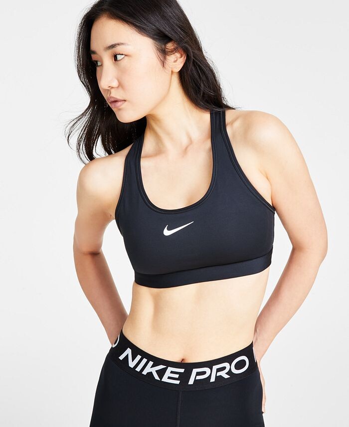 Женский спортивный бюстгальтер средней ударопрочности с подбивкой Swoosh Nike, черный — фото 3