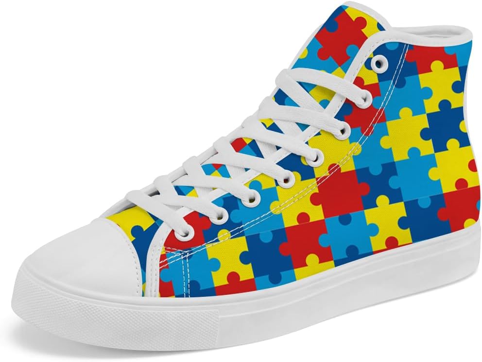 

Кроссовки для аутизма для мужчин и женщин, высокие холщовые сникерсы, на шнуровке, повседневная обувь, подарок для мамы и папы Chebing, 612 Rainbow