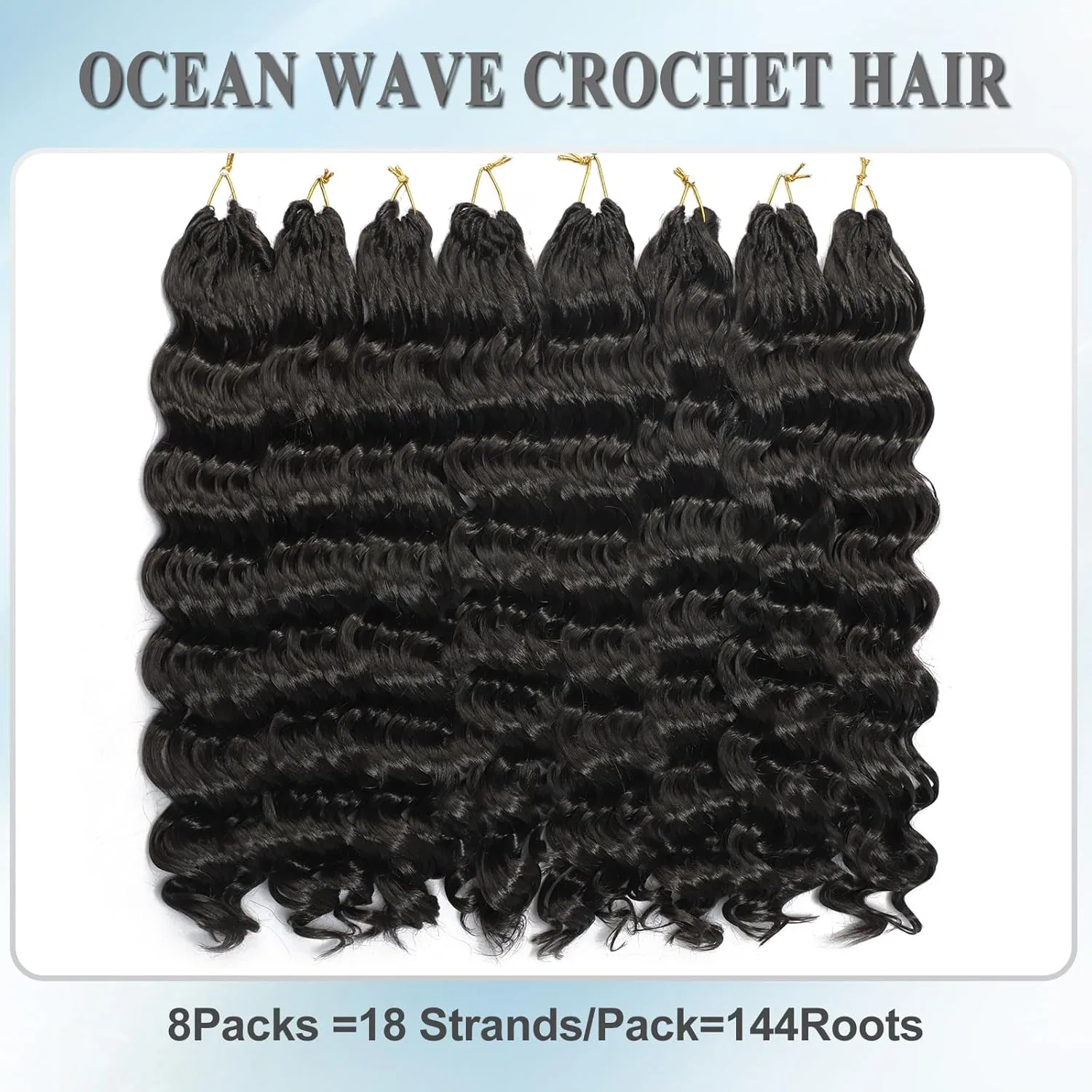 Комплект из 8 упаковок синтетических волос для плетения «Ocean Wave Crochet Hair» 14 дюймов Amlucks — фото 3