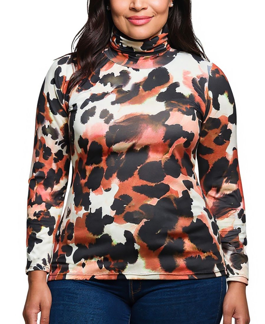 

Топ с длинными рукавами и высоким воротником больших размеров 24seven Comfort Apparel, Brown Multi