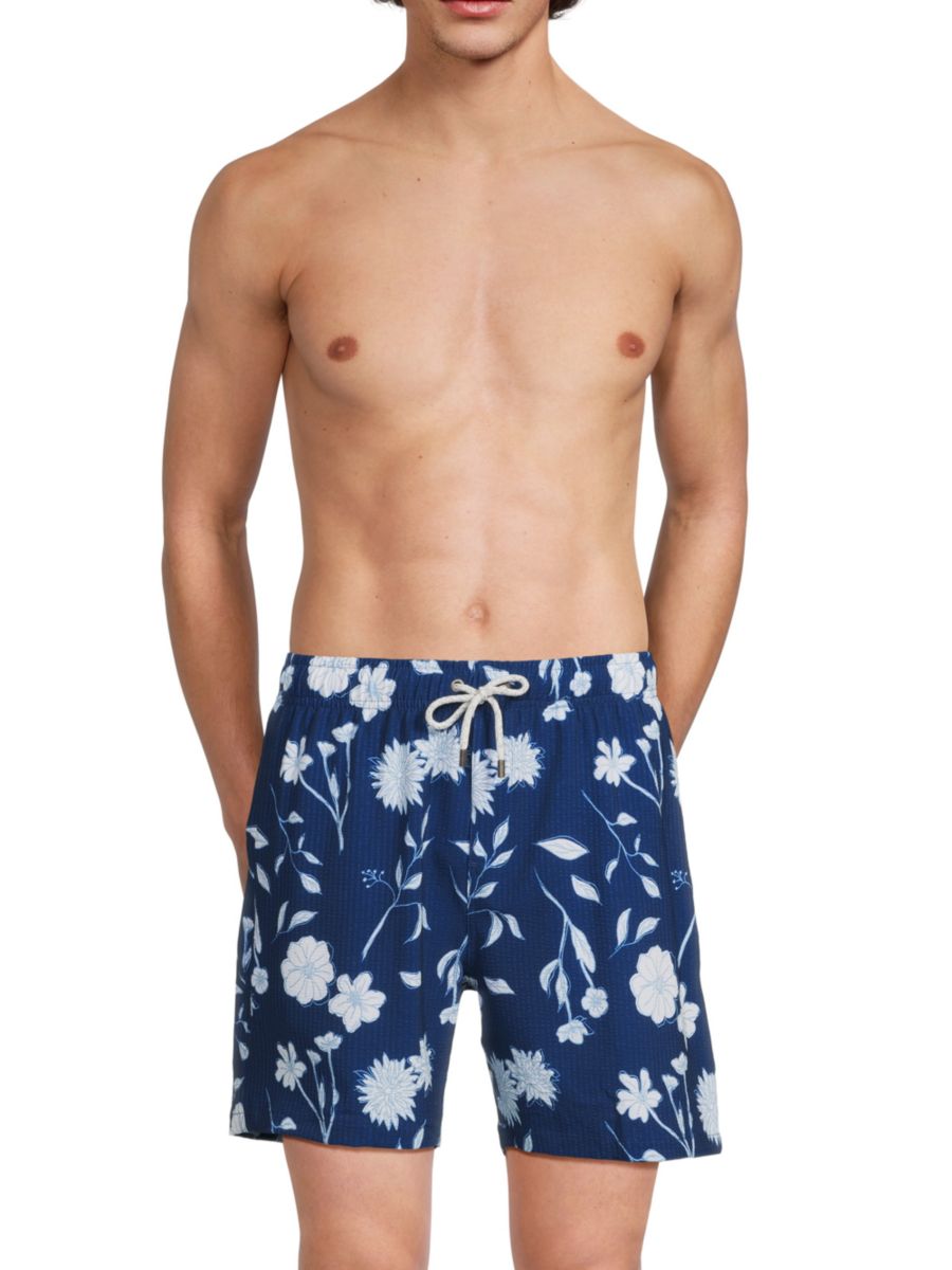 

Плавки-шорты из сирсакера с цветочным принтом Vintage Summer, темно-синий