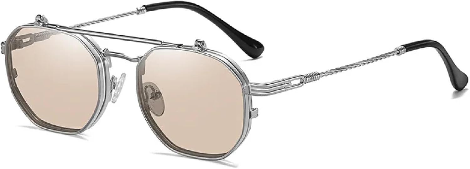 

Ретро-металлические панк-солнцезащитные очки Polygon для мужчин и женщин, модные, с прозрачными линзами Ocean Lens, защита от УФ-излучения UV400 TVTBBVV, Silver Champagne