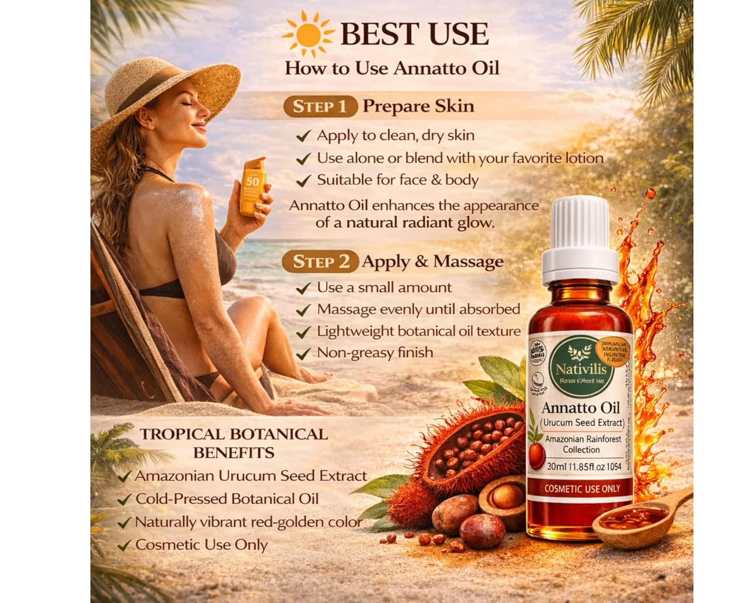 Масло урукума Nativilis Amazonian Annatto Oil 30 мл Nativilis Natural Essential Oils — фото 4