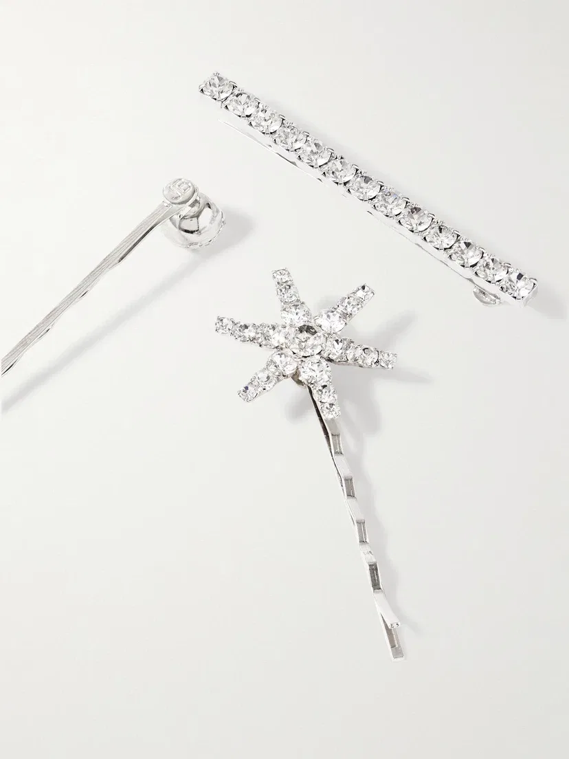Набор из семи серебристых заколок для волос Luzia с кристаллами Swarovski Jennifer Behr, серебряный — фото 3
