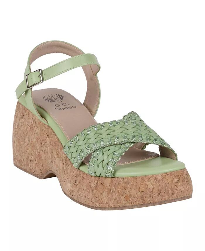 Женские босоножки Lucy на танкетке из пробковой ткани GC Shoes, зеленый