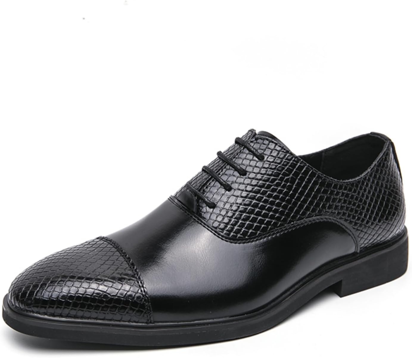 

Мужские винтажные черные кожаные оксфорды с заплатками и шнуровкой, заостренный носок, противоскользящие низкие дерби для официальных деловых мероприятий и свадеб Qwuieoin