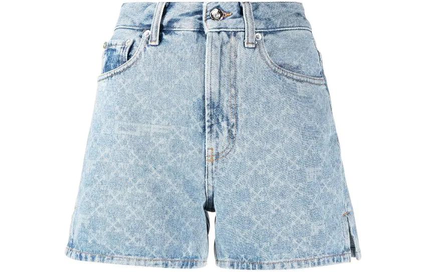 

OFF-WHITE OFF WHITE Женские шорты из отбеленного денима с принтом в виде стрелок светло-голубого цвета