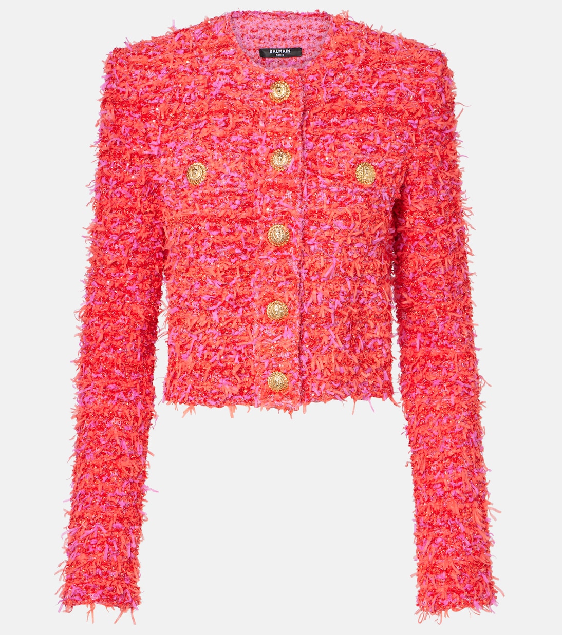 

Укороченный твидовый жакет с пайетками Balmain, Rouge Rose