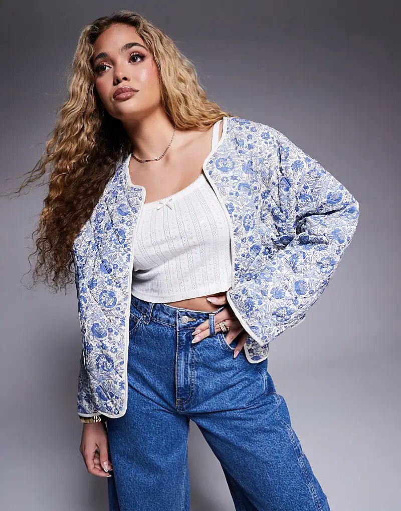 

Двустороннее домашнее пальто с цветочным узором синего цвета River Island, Синий, Двустороннее домашнее пальто с цветочным узором синего цвета River Island