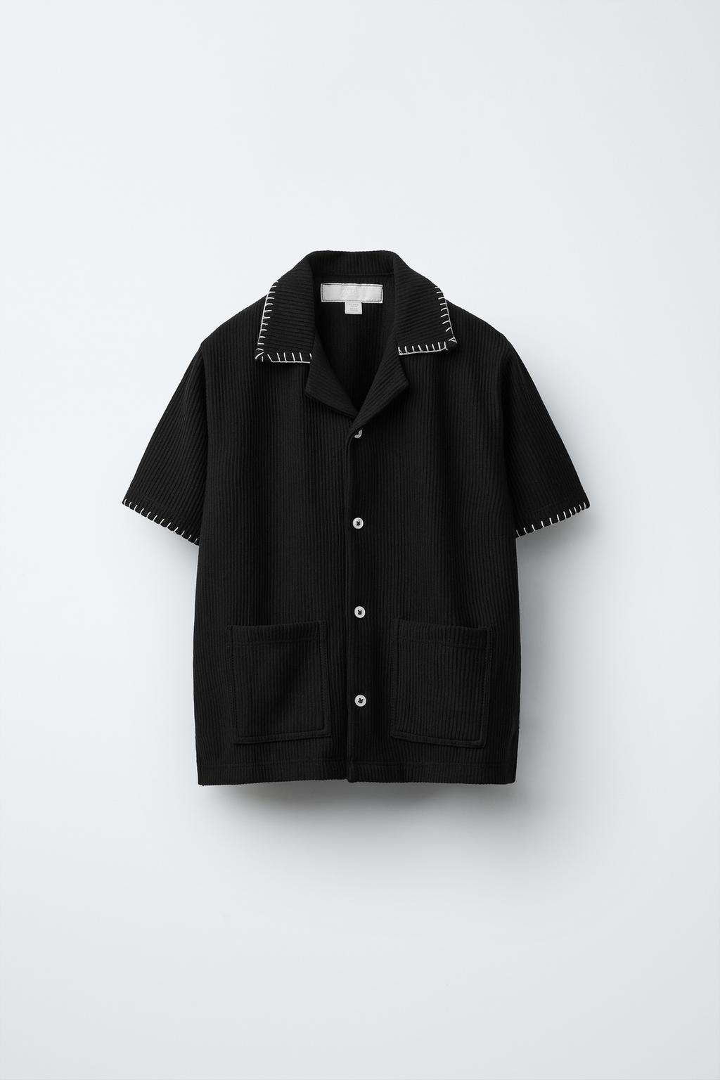 

Оттоманская рубашка с отстрочкой сверху ZARA, черный
